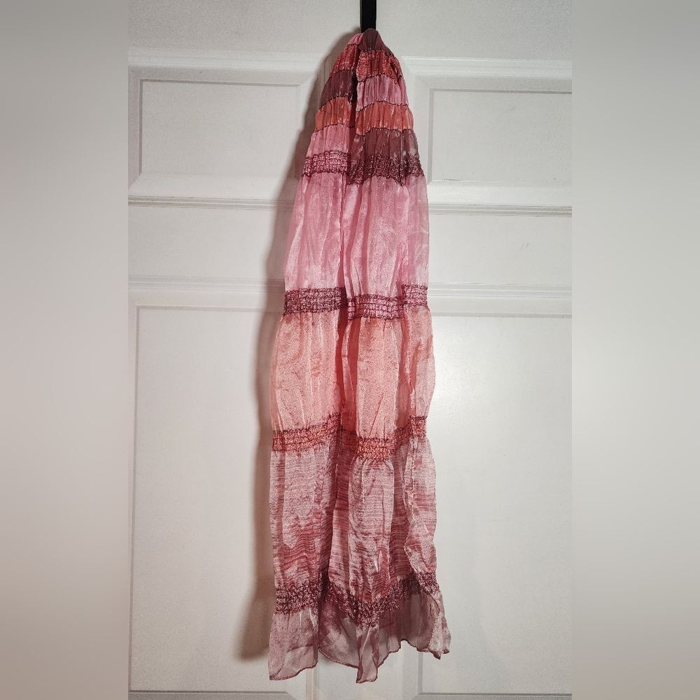 Pink and Red Sheer Crinkled Scarf
